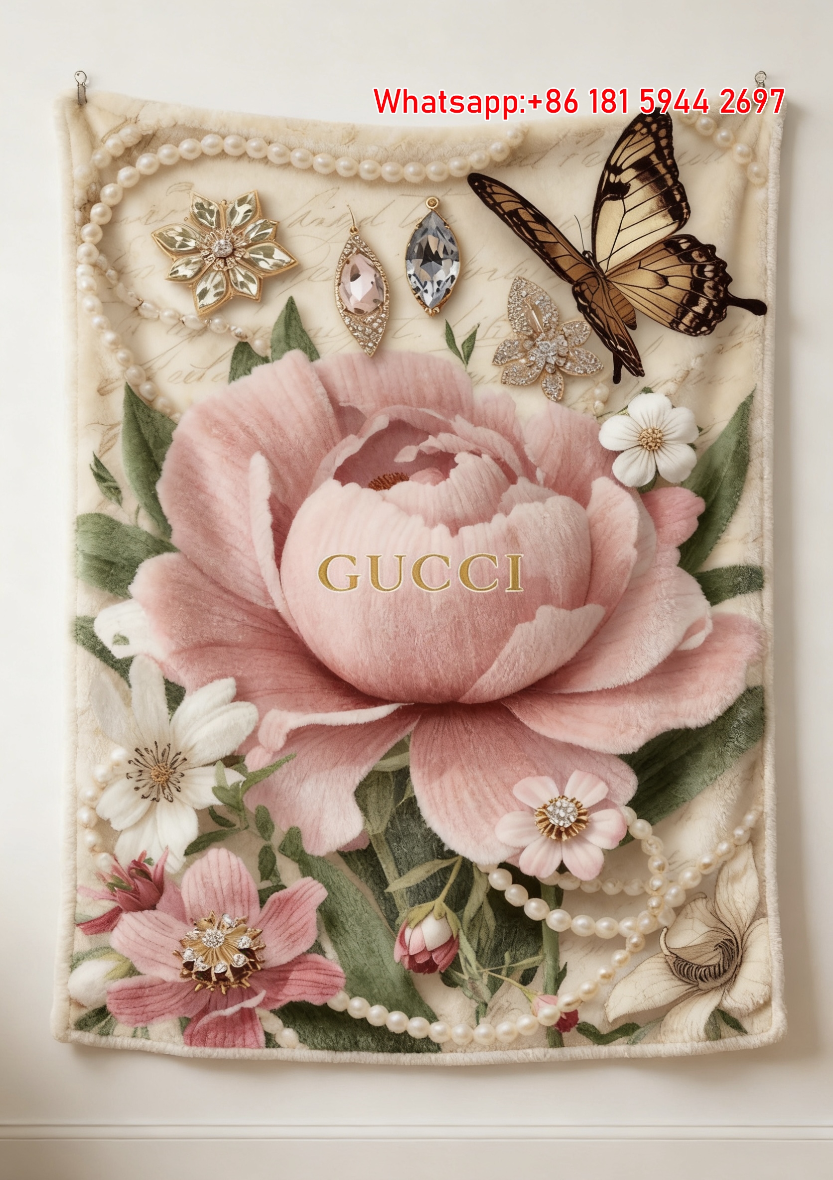 Gucci Pink Peony & Jewel Throw blankets Gucci Opulent Floral Tapestry IMG_2817